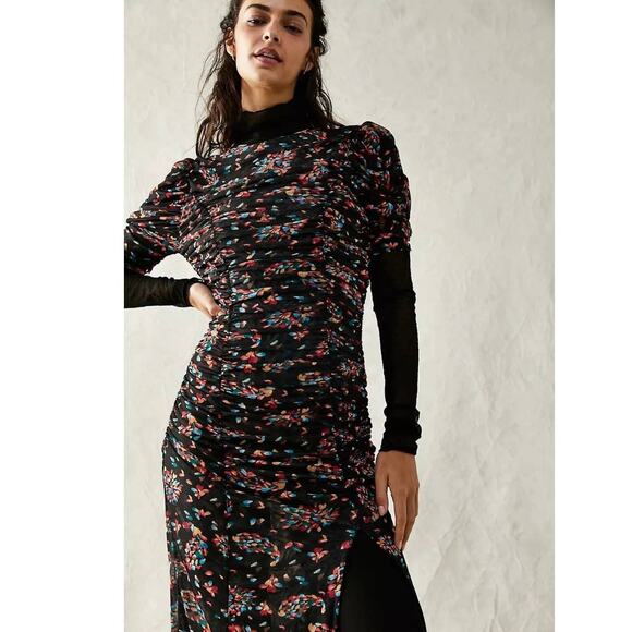New Free People Briella Abstract Floral Midi Dress  $168 SMALL Twilight - Picture 2 of 6
